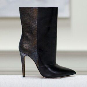 Emerson Fry Leather Black  Metallic Bronze Croc Embossed Snake Boots